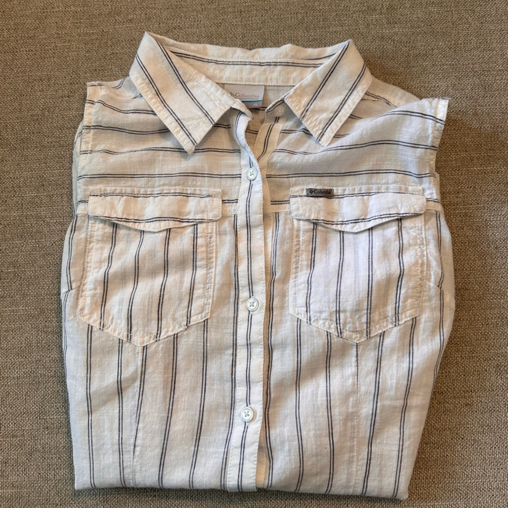 Columbia Women's Sleeveless Button Down Shirt White/Black Stripes 100% Cotton - Picture 10 of 10